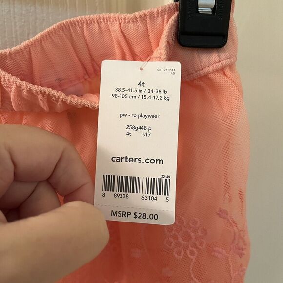 Carter's Pink Eyelet Embroidered Tulle Lace Skirt Scalloped Girls Size 4t NWT - Picture 7 of 9